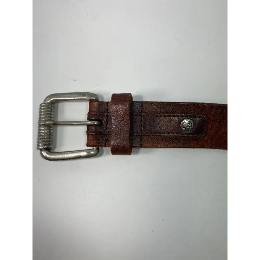Vintage Closed Studded Leather Belt Brown Moto Western Y2K  32